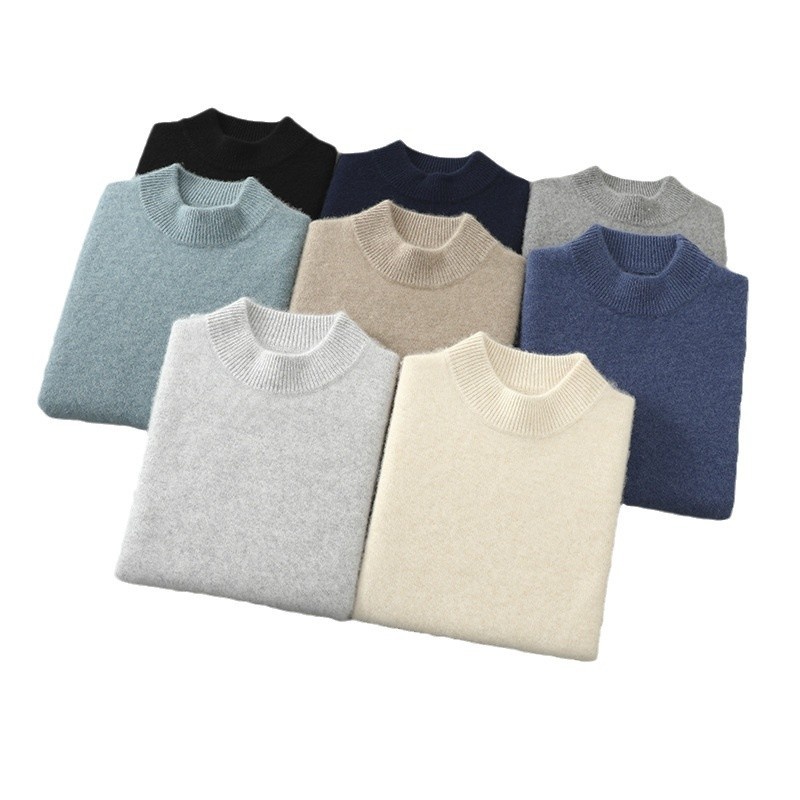 boy Boy Boy Boy Men's Half Turtleneck 100% Wool Thickened Autumn Winter New Business Casual Loose Long Sleeve Knitted Sweater_voghion.com