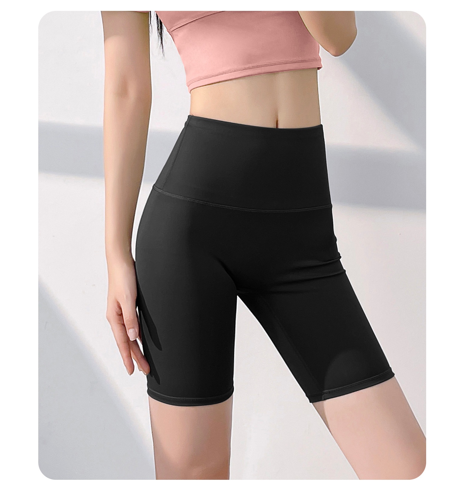High Waist Shorts Without T-Line, Barely There Feel, Tight-Fitting, Hip-Lifting, Peach Shape, Fitness Sports Five-Point_voghion.com