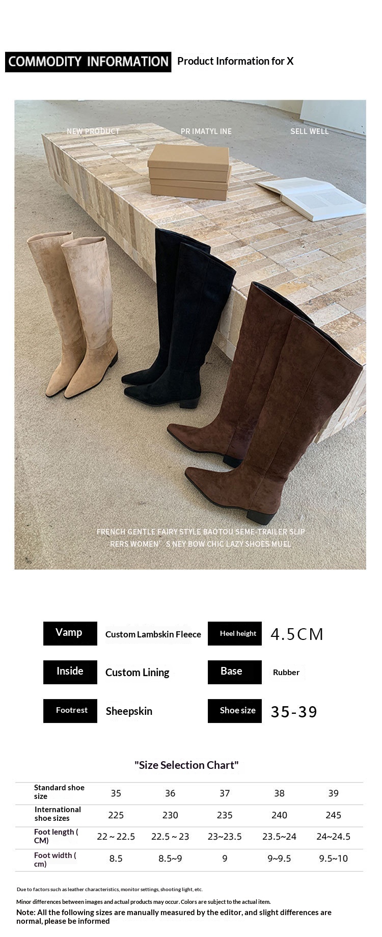 ShoeGlobe ShoeGlobe Pointed Toe Chunky Heel Pleated Slouch 2024 Autumn Winter New Veratile Mid-Heel Suede High Tube Long Boot Women'_voghion.com