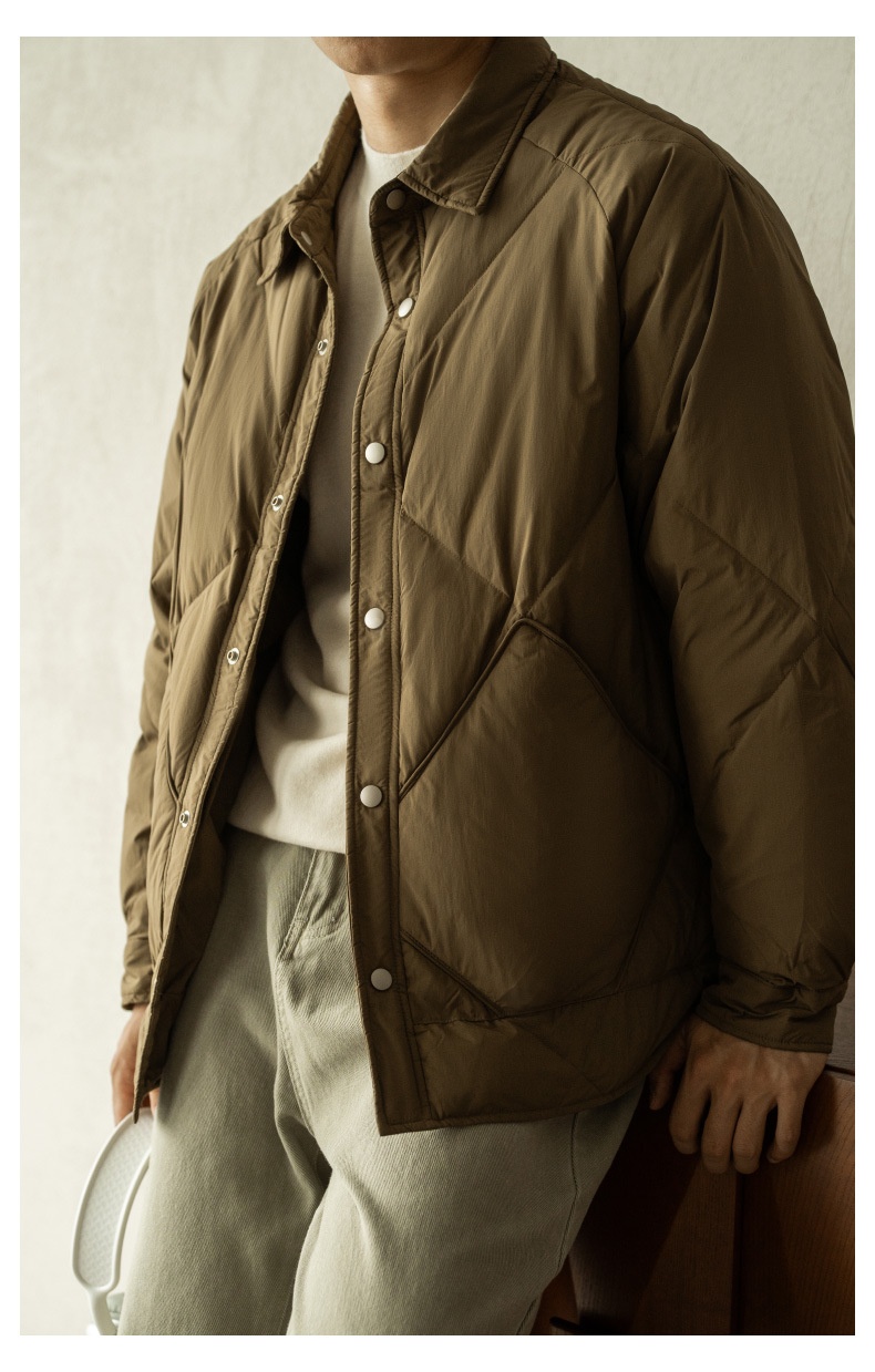 Leichte Daunenjacke für Jungen mit Hemdkragen (90 cm), Herrenmodell Winter 2025, neue Arbeitskleidung mit Diamantmuster, warm und leicht weit geschnitten_voghion.com