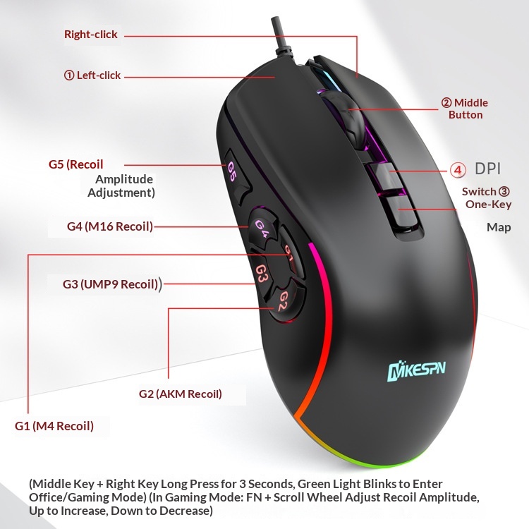 Souris gaming filaire RGB personnalisable Digitex X9 avec pavé tactile 10 touches et réglage sur 6 niveaux_voghion.com