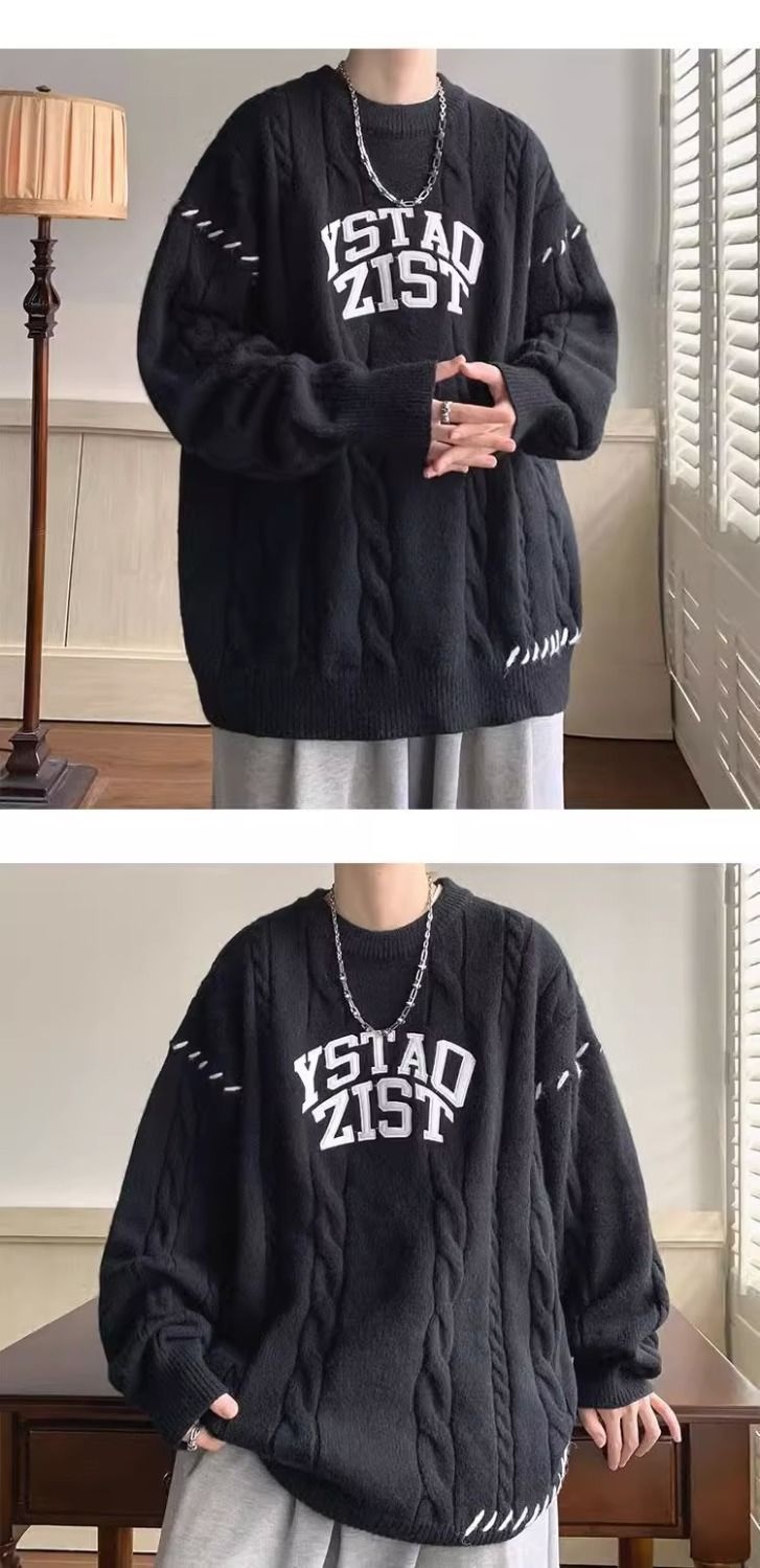 Pull décontracté style américain pour homme, maille torsadée épaisse, automne-hiver, style japonais rétro, kaki_voghion.com