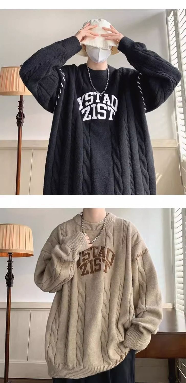 Pull décontracté style américain pour homme, maille torsadée épaisse, automne-hiver, style japonais rétro, kaki_voghion.com