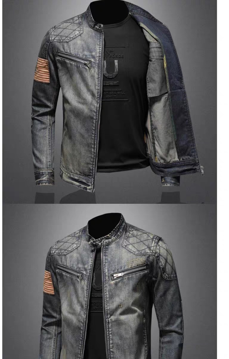Veste de moto vintage automne-hiver style rétro tendance, marque européenne/américaine, col montant, fermeture éclair._voghion.com