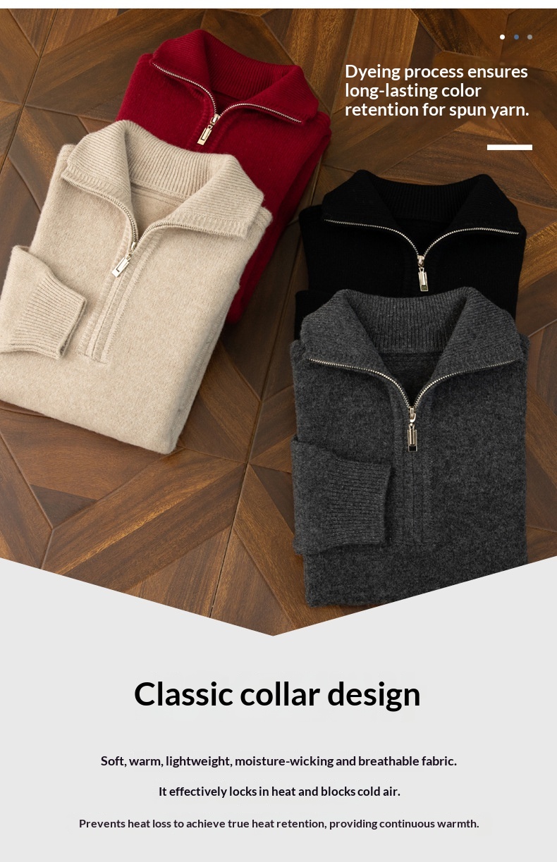 ragazzo Ragazzo Ragazzo Ragazzo Autunno Inverno Mezza Cerniera Collo Ribaltabile Maglione da Uomo Nuovo Pura Lana Ispessito Caldo Largo Casual Versatile Base Lavorata a Maglia_voghion.com