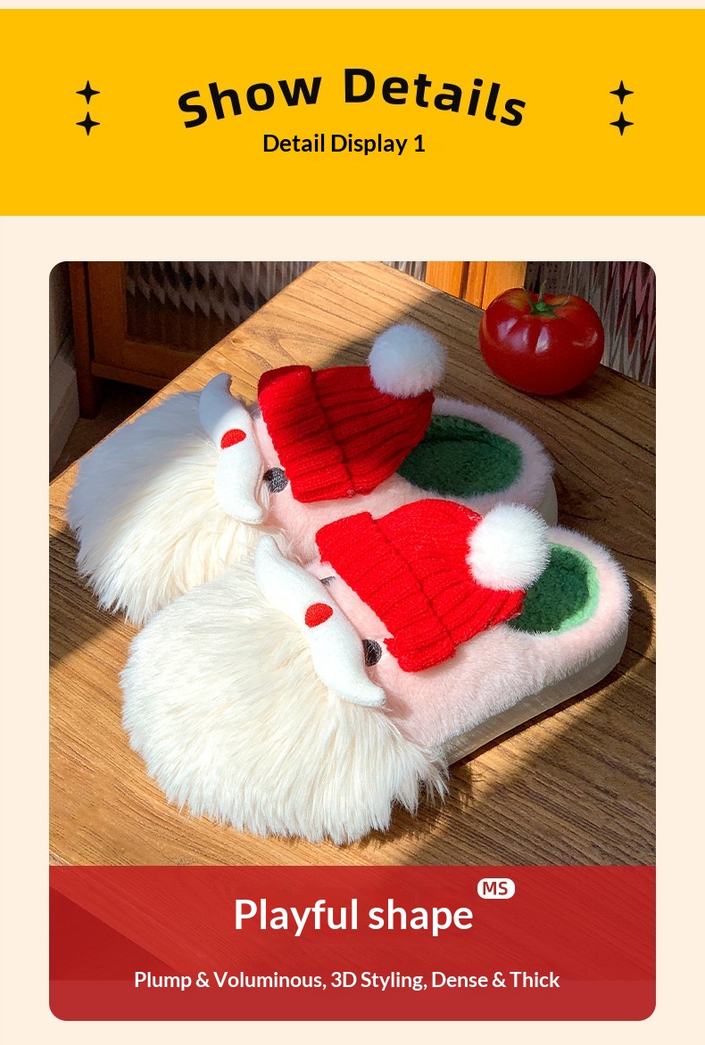 Pantoufles chaudes en coton pour l'intérieur et l'extérieur, motif Père Noël, collection hiver 2025 Zees, nouveauté Noël et Halloween_voghion.com