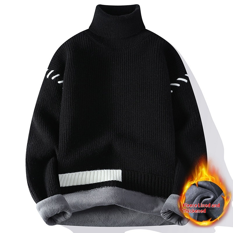 boy Boy Boy Boy Fleece-Lined Thickened Sweater Men, Autumn And Winter New Warm High-Neck Knitwear For Teenagers, Base Layer Student Knit_voghion.com