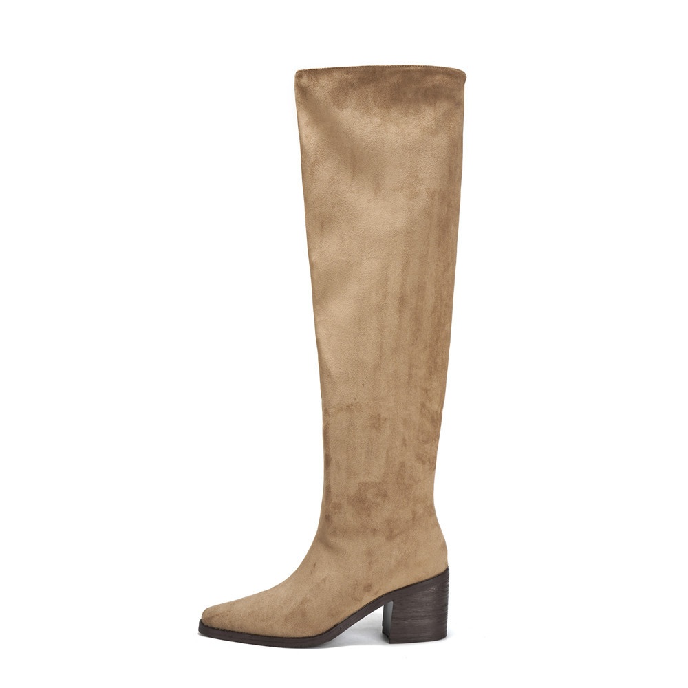 ShoeGlobe ShoeGlobe ShoeGlobe 776-1 Women's Riding Thick Heel Autumn Winter Western High Tube Retro Slimming Wrinkled Slouch Long Boots Wide Mouth_voghion.com