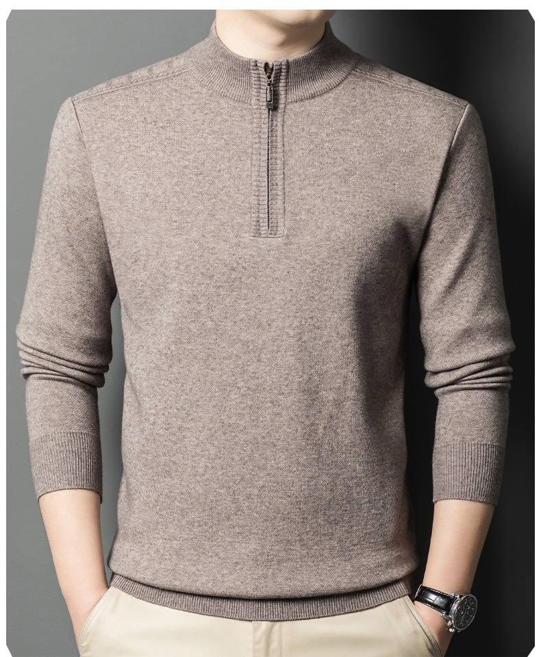 boy Boy Boy Boy 2025 Autumn Winter New Men's Wool Fashion Casual Zipper Half Turtleneck Solid Color Thickened Pullover Sweater For Men_voghion.com
