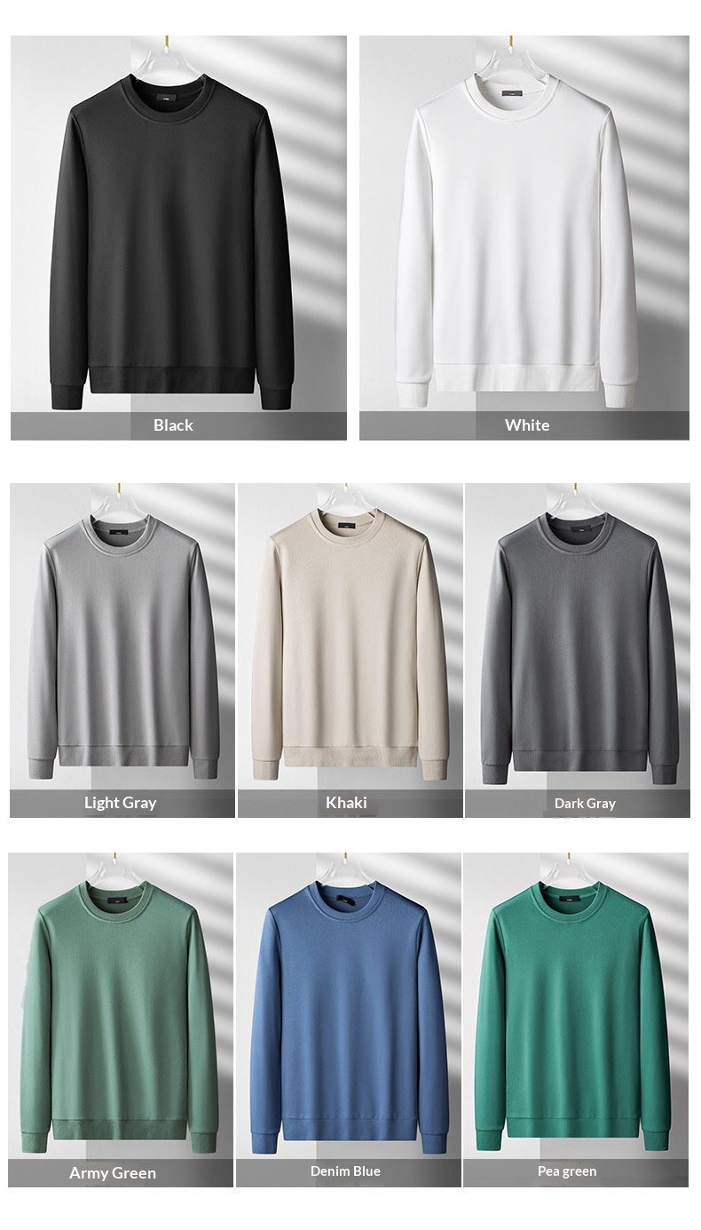 Felpa versatile pesante in tinta unita con collo rotondo a coste intrecciate personalizzate da uomo, primavera-autunno 2025_voghion.com