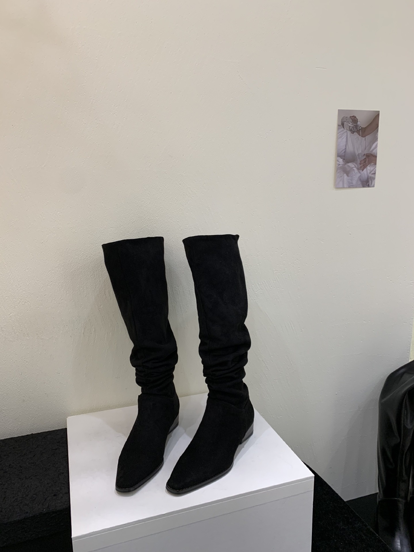 ShoeGlobe ShoeGlobe ShoeGlobe Stacked Women's Riding Retro Suede Chunky Heel Square Toe 2024 New Wrinkled High Tube Long Boots_voghion.com