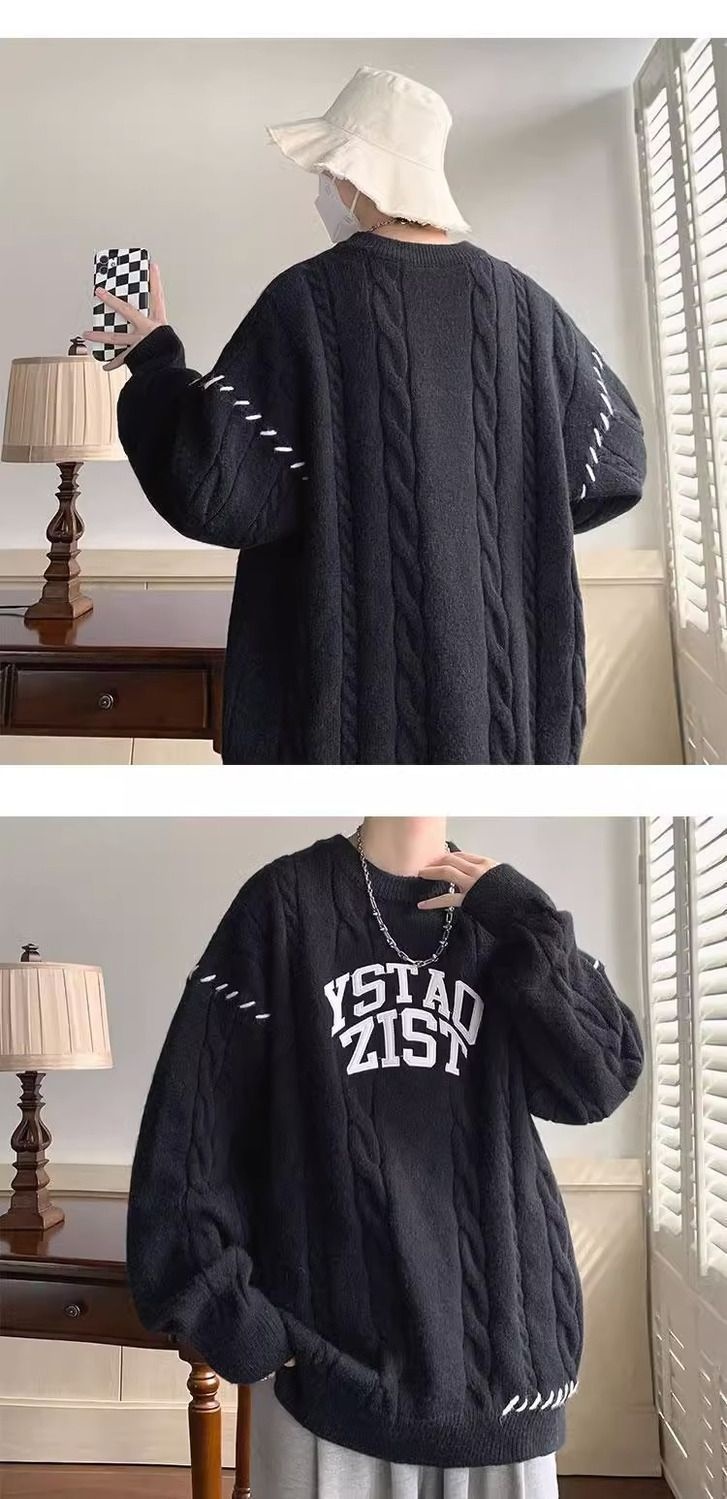 Pull décontracté style américain pour homme, maille torsadée épaisse, automne-hiver, style japonais rétro, kaki_voghion.com