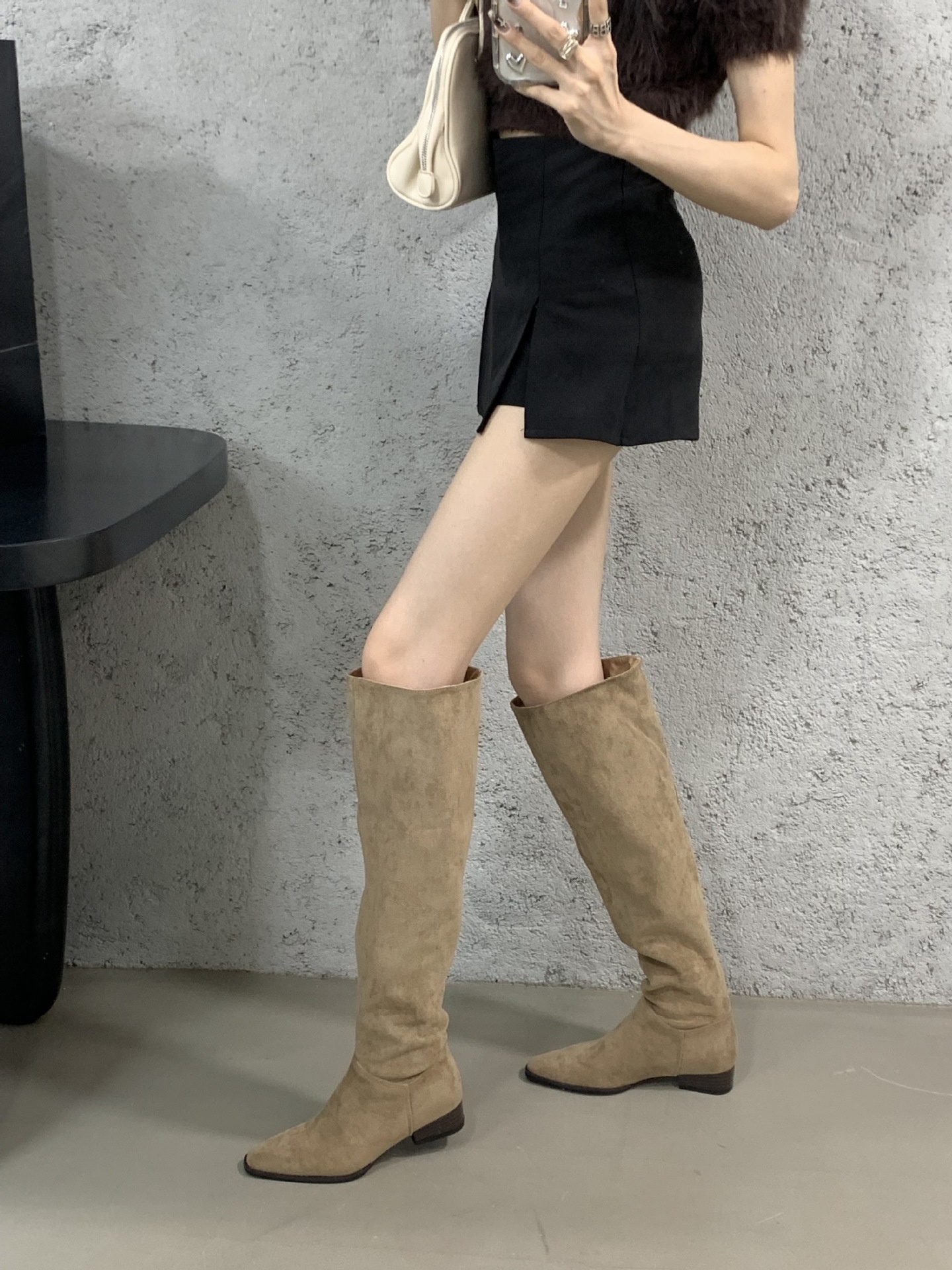 ShoeGlobe ShoeGlobe Tube For Women New Wide Thick Leg Long European And American Style Flat Bottom Slouch Straight Suede High Boots_voghion.com