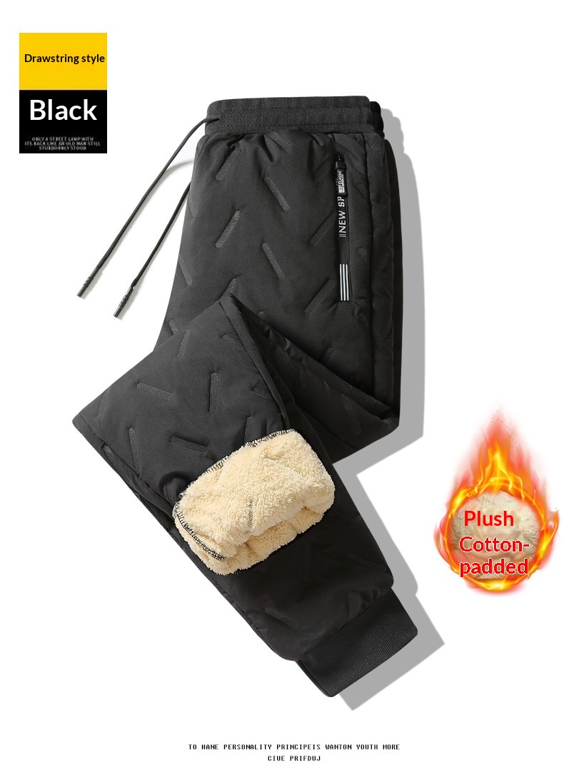 Pantalon en coton ultrasonique pour homme, doublé polaire automne-hiver, chaud, coupe-vent, imperméable, épais, coupe droite._voghion.com