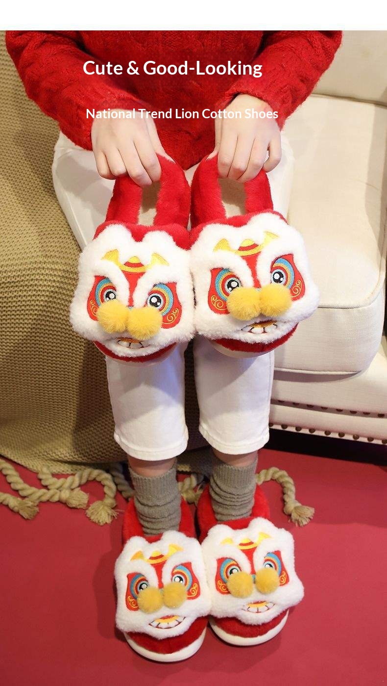 Pantoufles Zees National Trend à tête de lion et de tigre, chaudes et confortables pour l'automne et l'hiver, idéales pour les couples parents-enfants. Chaussures d'intérieur en coton antidérapant et épais._voghion.com