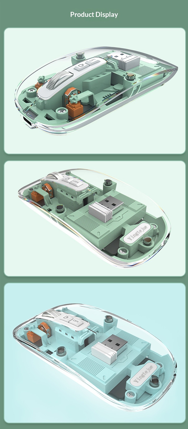 Digitex Digitex Silent Transparent Mouse Three-Mode Wireless Bluetooth Business Office Lightweight Gaming Ergonomic Rechargeable_voghion.com