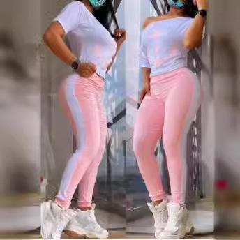 ChicShe 2023 European And American Autumn Summer Women's Clothing Anchor Print Short Sleeve T-Shirt Top High Waist Tummy Control_voghion.com