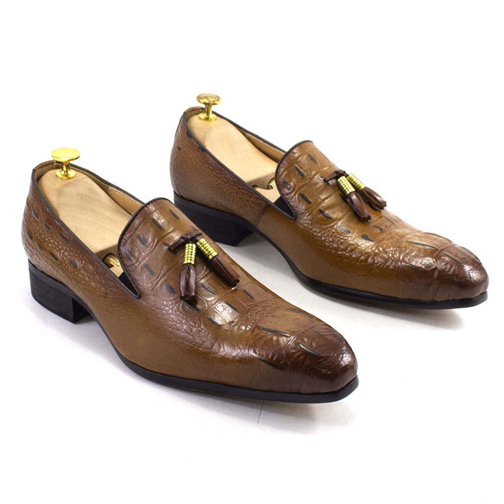 WalkPrime WalkPrime Italian Handmade Business Casual Pointed Toe Genuine Leather Tassel Loafers Crocodile Pattern Trendy Men's Shoes_voghion.com