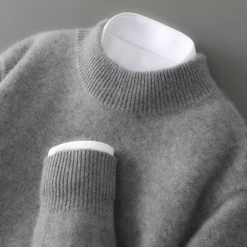 boy Boy Boy Boy 2025 Winter Men's Sweater Half Turtleneck Loose Cashmere Knitted Base Shirt Solid Color_voghion.com