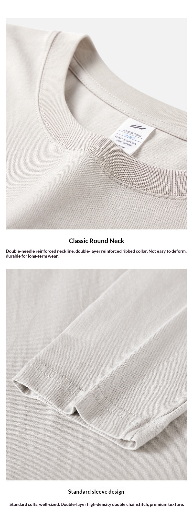 ChicShe 230g Simple Inner Layer Base Shirt Women, Autumn Long Sleeve Pure Cotton Regular Shoulder T-Shirt For Men, Round Neck_voghion.com