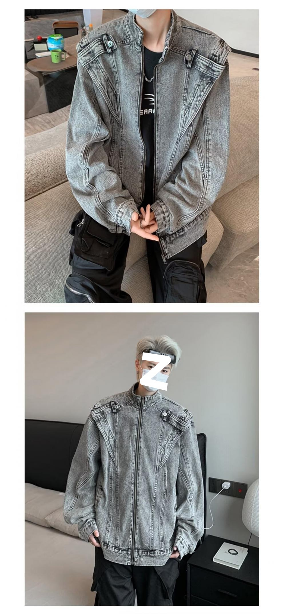 Giacca da motociclista da uomo in denim corto patchwork retrò resistente e alla moda, marchio europeo e americano, stile Cleanfit_voghion.com