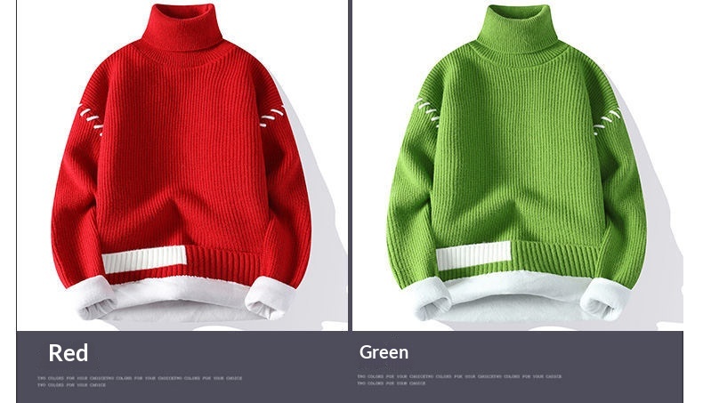 boy Boy Boy Boy Fleece-Lined Thickened Sweater Men, Autumn And Winter New Warm High-Neck Knitwear For Teenagers, Base Layer Student Knit_voghion.com