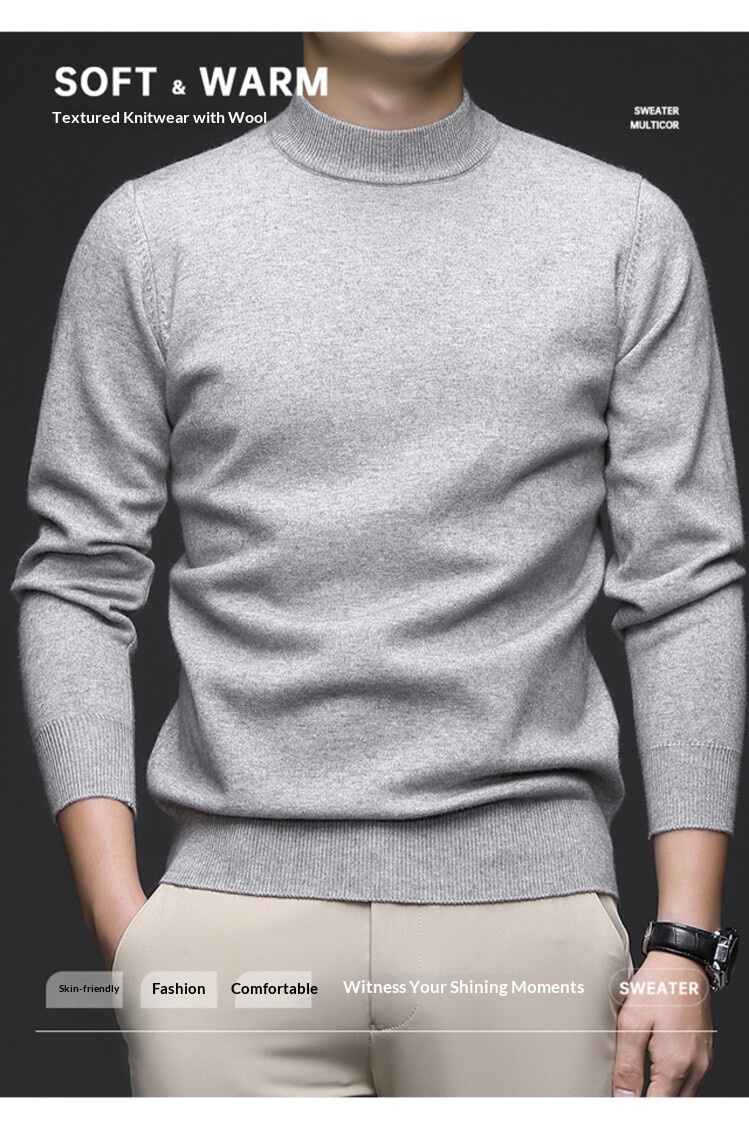 boy Boy Boy Boy 2025 Autumn Winter New Wool Sweater For Men, Half Turtleneck, Thickened, Wm, Machine Washable, Base Layer Men's_voghion.com