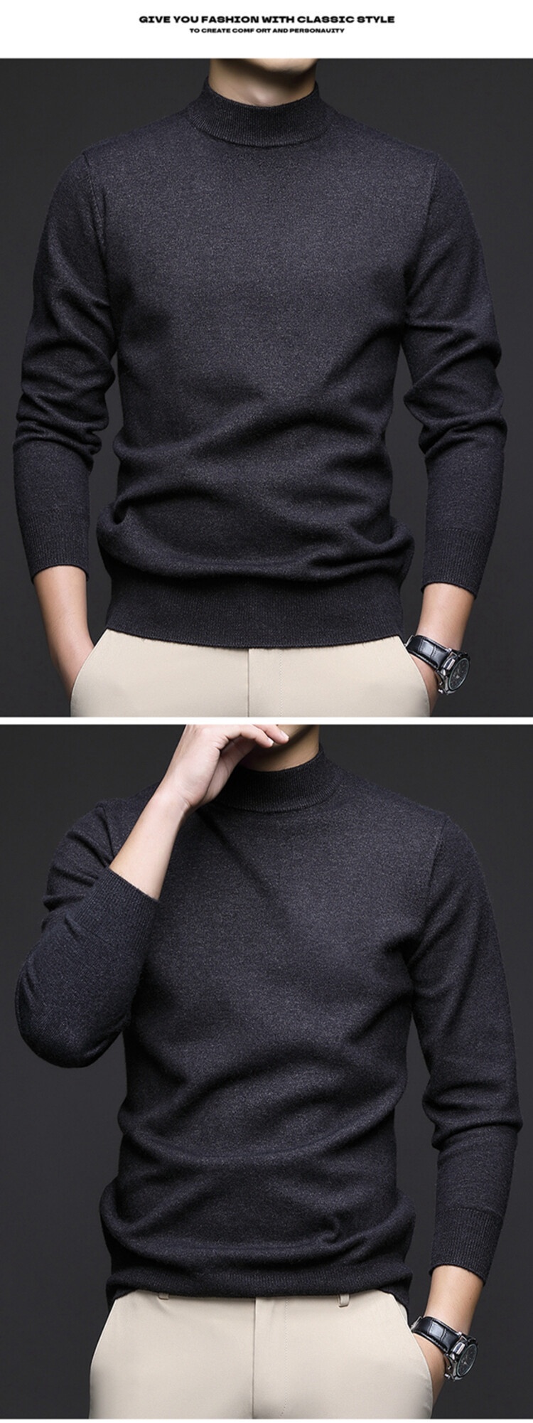 boy Boy Boy Boy 2025 Autumn Winter New Wool Sweater For Men, Half Turtleneck, Thickened, Wm, Machine Washable, Base Layer Men's_voghion.com