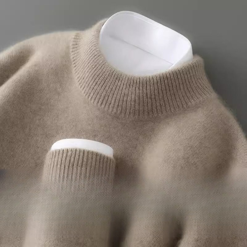 boy Boy Boy Boy 2025 Winter Men's Sweater Half Turtleneck Loose Cashmere Knitted Base Shirt Solid Color_voghion.com