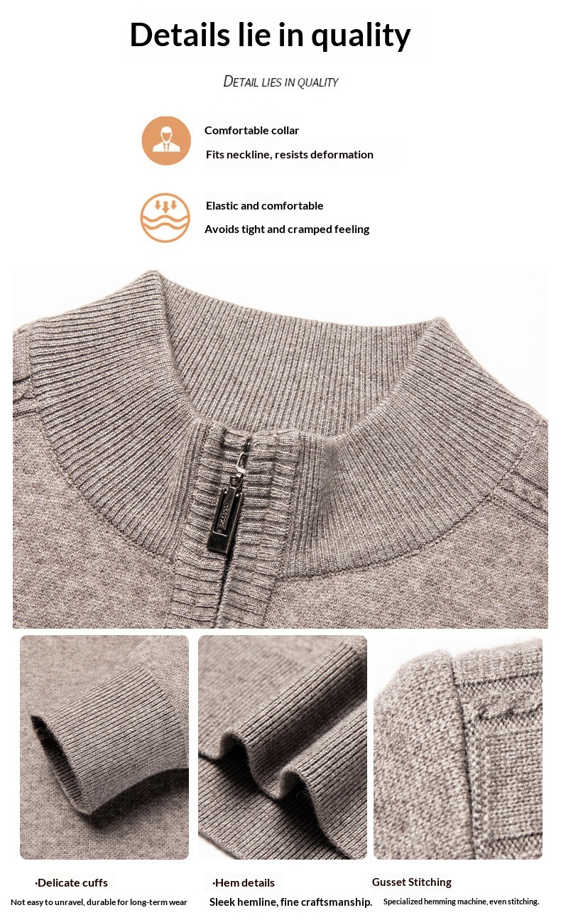 boy Boy Boy Boy 2025 Autumn Winter New Men's Wool Fashion Casual Zipper Half Turtleneck Solid Color Thickened Pullover Sweater For Men_voghion.com