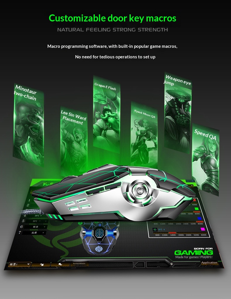 Souris de jeu filaire USB Digitex Viper Q7 pour ordinateur portable, e-sport, mécanique, lumineuse et sans bordures_voghion.com