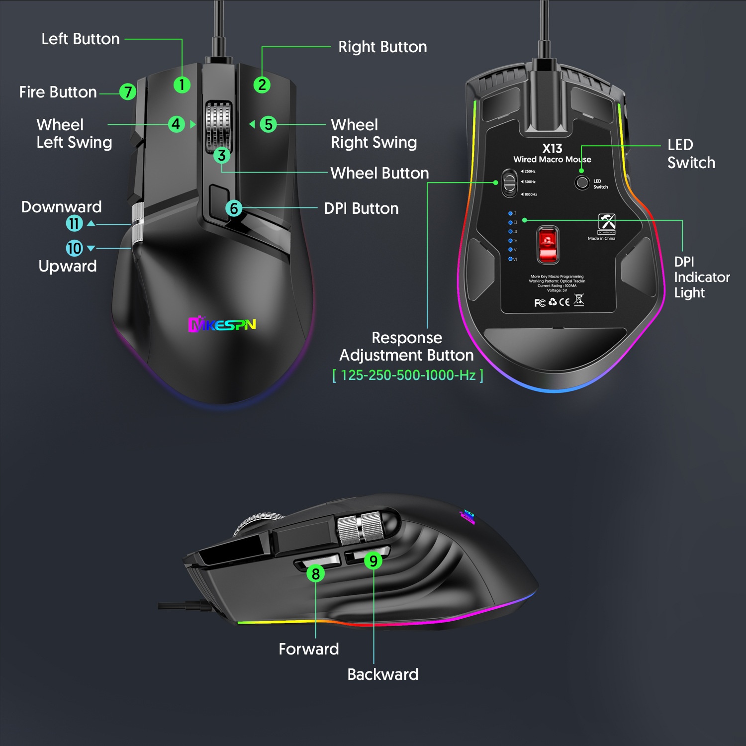Digitex Digitex Ro Definition Dual Scroll Wheel Swinging Full Speed Gaming Mouse, Computer Accessories E-sports RGB Desktop Usb_voghion.com