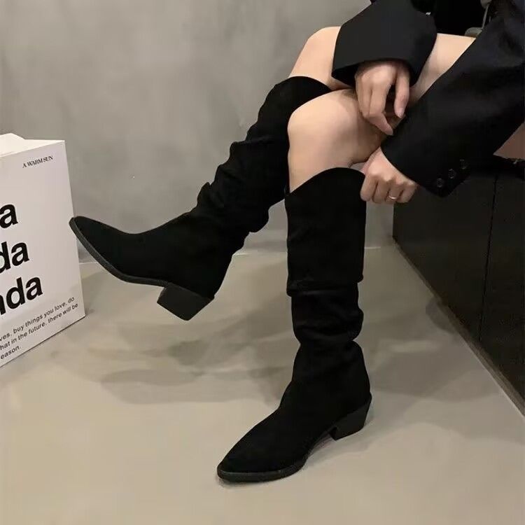 ShoeGlobe ShoeGlobe Stivali lunghi da donna con pile, stivali morbidi retrò versatili 2024, stivali alti antiscivolo per la moda autunnale e invernale_voghion.com