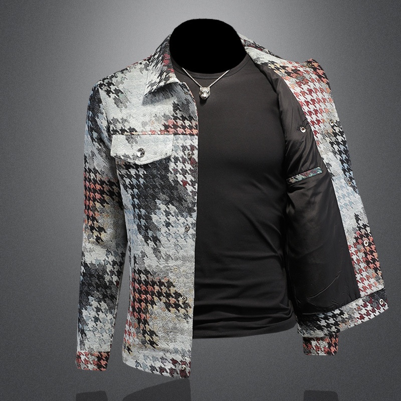 Chaqueta de solapa con estampado de pata de gallo para hombre, estilo Europa, otoño 2025, 7611_voghion.com