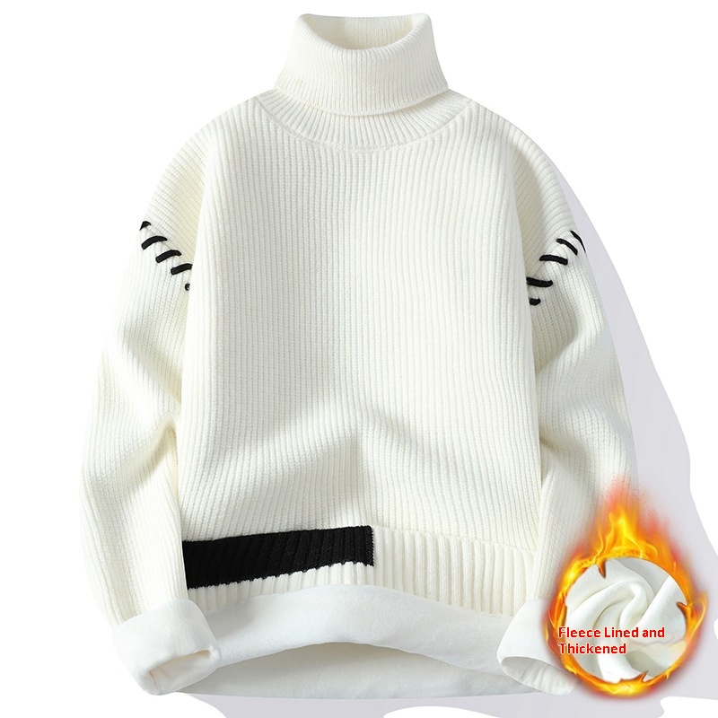 boy Boy Boy Boy Fleece-Lined Thickened Sweater Men, Autumn And Winter New Warm High-Neck Knitwear For Teenagers, Base Layer Student Knit_voghion.com