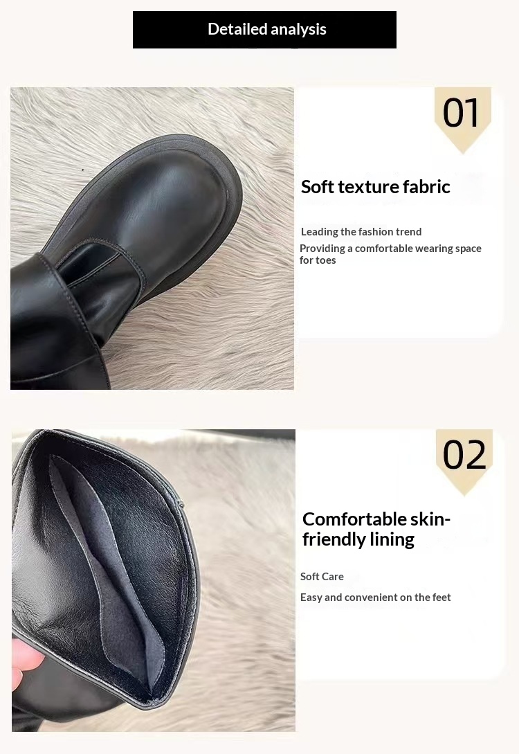ShoeGlobe ShoeGlobe ShoeGlobe Tube 2024 Spring And Autumn New Genuine Leather Thick Sole Petite Riding Shoes For Women Long Boots_voghion.com