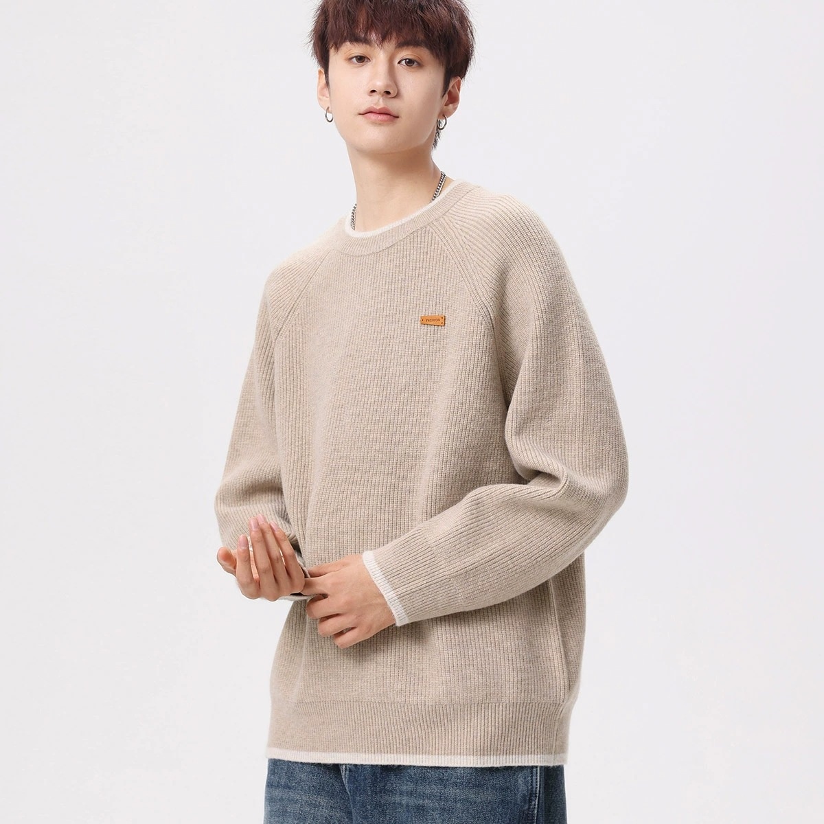 boy Boy Boy Boy Heavyweight Acrylic Yuanbao Needle Lazy Style Sweater Men's Loose Knitwear Thickened Coat_voghion.com