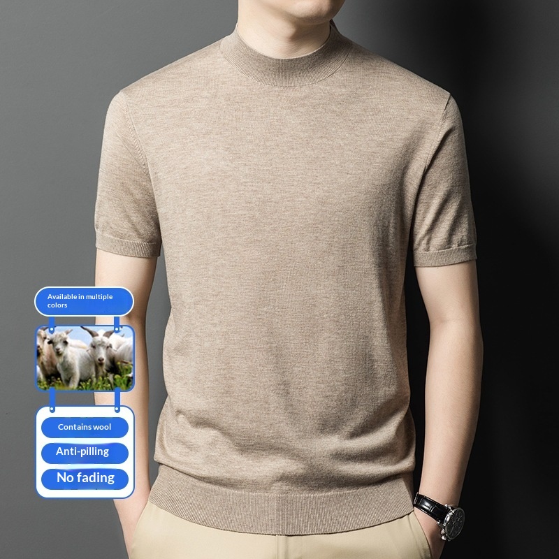 boy Boy Boy Boy 6 Wool Men's Sweater High-End Short Sleeve Casual Business Base Layer Inner Wear Premium Dad Knitwear Men_voghion.com