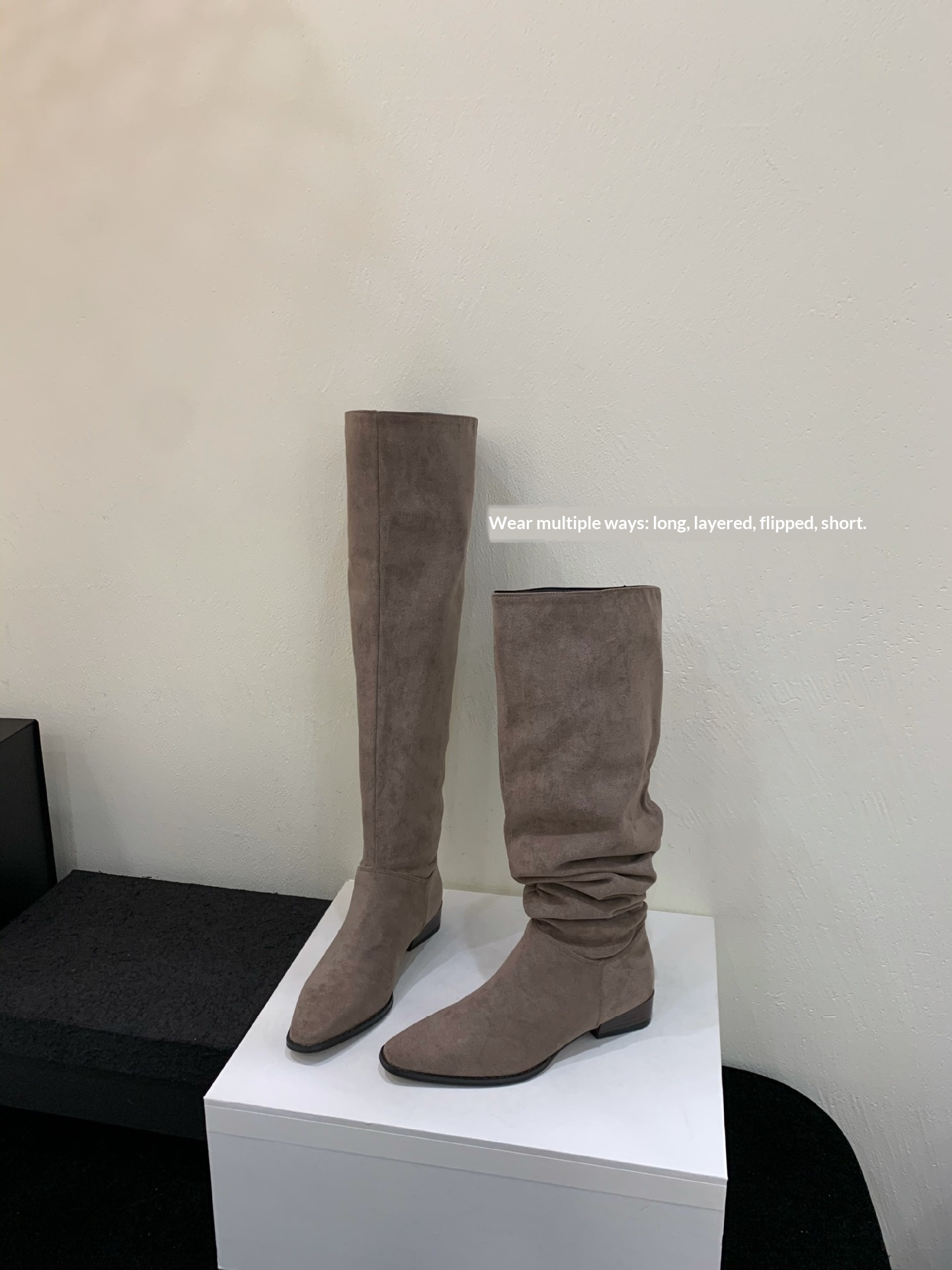 ShoeGlobe ShoeGlobe ShoeGlobe Stacked Women's Riding Retro Suede Chunky Heel Square Toe 2024 New Wrinkled High Tube Long Boots_voghion.com