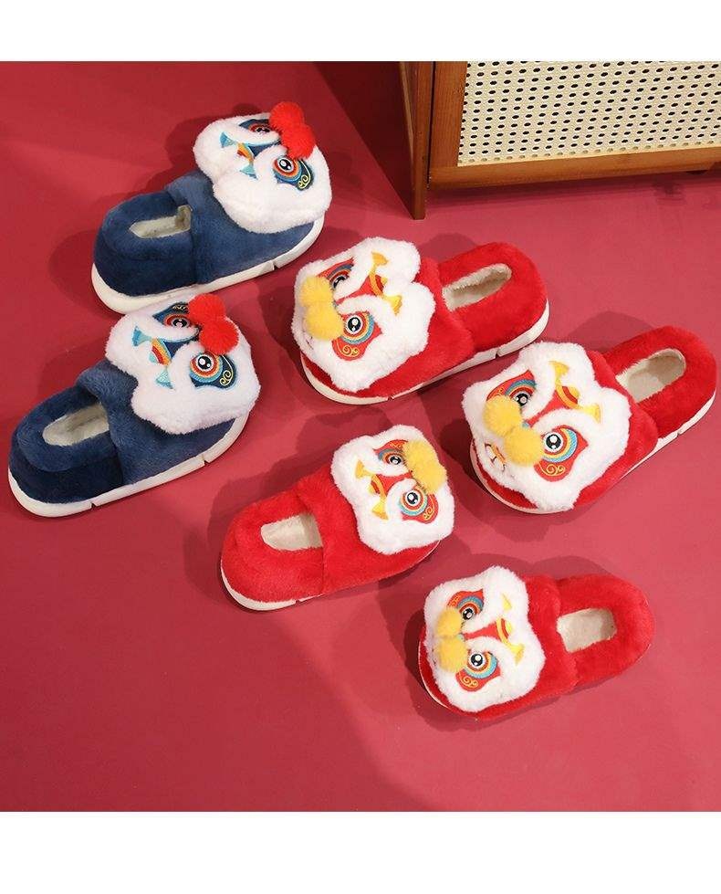 Pantoufles Zees National Trend à tête de lion et de tigre, chaudes et confortables pour l'automne et l'hiver, idéales pour les couples parents-enfants. Chaussures d'intérieur en coton antidérapant et épais._voghion.com