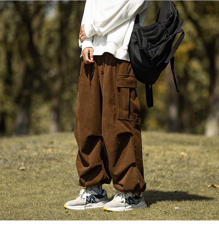 boy Corduroy Men City Boy Couple Casual Army Green Cargo Trendy Brand Autumn Winter Straight Wide Leg Long Pants_voghion.com
