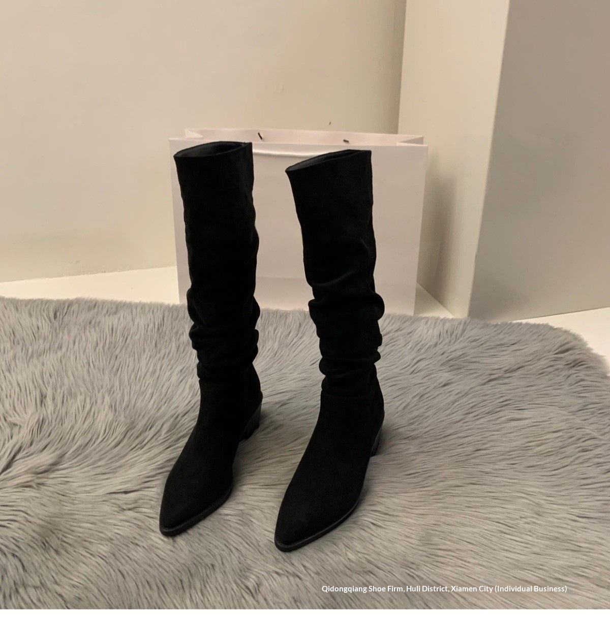 ShoeGlobe High Heel Wildleder-Westernstiefel, mittelhoch geschnitten, für Damen, Herbst/Winter 2024, Fleece-gefüttert, spitze Zehenpartie, lässiger Schnitt, lange Schaftlänge, Reitstiefel_voghion.com