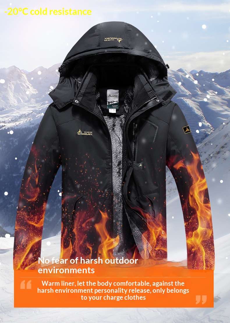 Outdoor-Jacke für Jungen, Fleece-gefüttert, dick gefüttert, für Herren, Skifahren, Bergsteigen, Paar, warmer, kältebeständiger Baumwollmantel, Übergröße_voghion.com