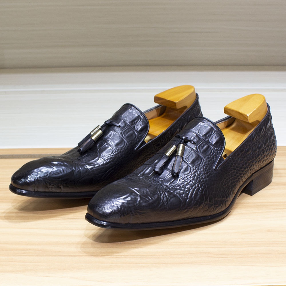 WalkPrime WalkPrime Italian Handmade Business Casual Pointed Toe Genuine Leather Tassel Loafers Crocodile Pattern Trendy Men's Shoes_voghion.com