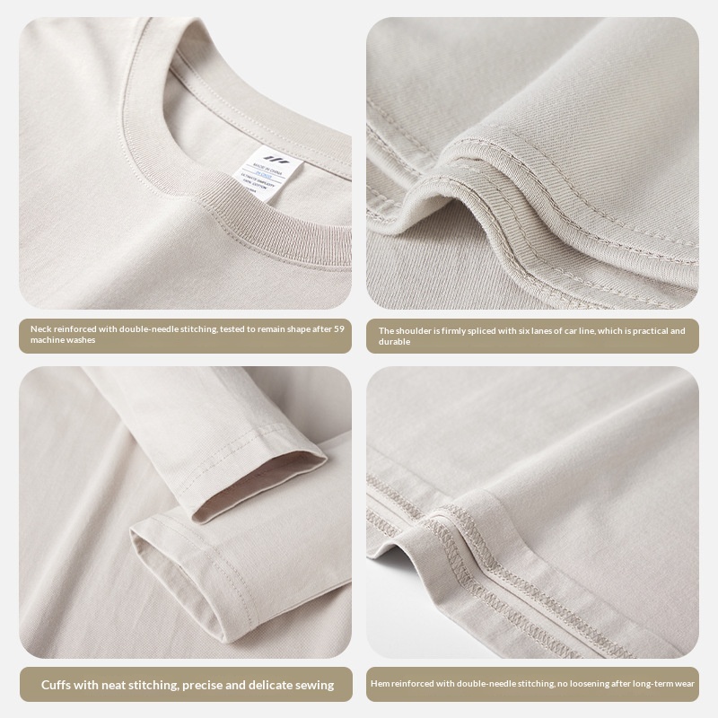 ChicShe 230g Simple Inner Layer Base Shirt Women, Autumn Long Sleeve Pure Cotton Regular Shoulder T-Shirt For Men, Round Neck_voghion.com