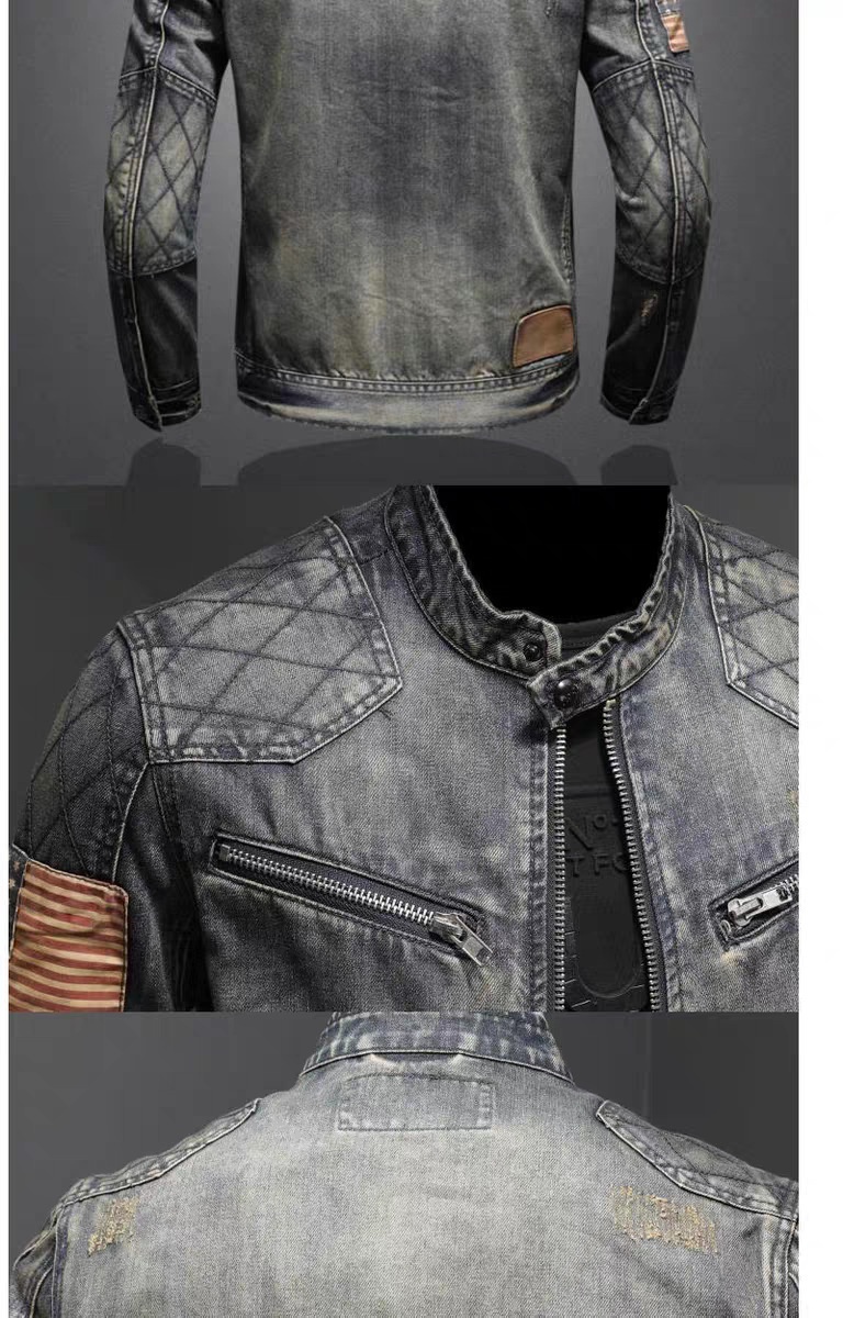 Veste de moto vintage automne-hiver style rétro tendance, marque européenne/américaine, col montant, fermeture éclair._voghion.com