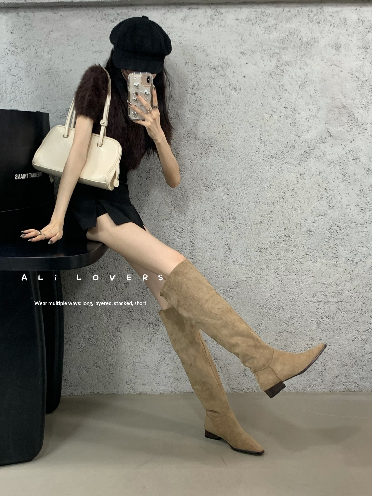 ShoeGlobe ShoeGlobe Tube For Women New Wide Thick Leg Long European And American Style Flat Bottom Slouch Straight Suede High Boots_voghion.com