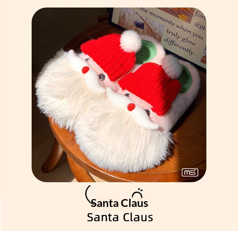Pantoufles chaudes en coton pour l'intérieur et l'extérieur, motif Père Noël, collection hiver 2025 Zees, nouveauté Noël et Halloween_voghion.com