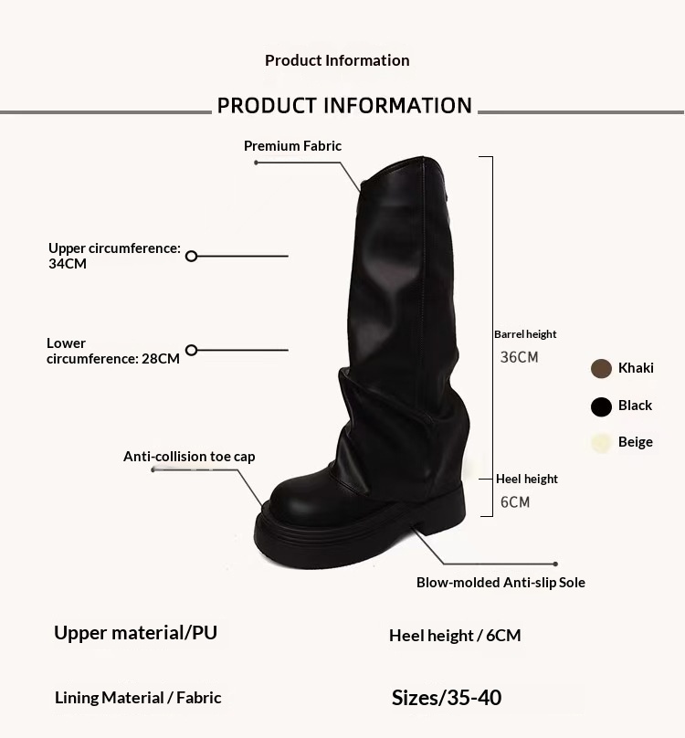 ShoeGlobe ShoeGlobe ShoeGlobe Tube 2024 Spring And Autumn New Genuine Leather Thick Sole Petite Riding Shoes For Women Long Boots_voghion.com