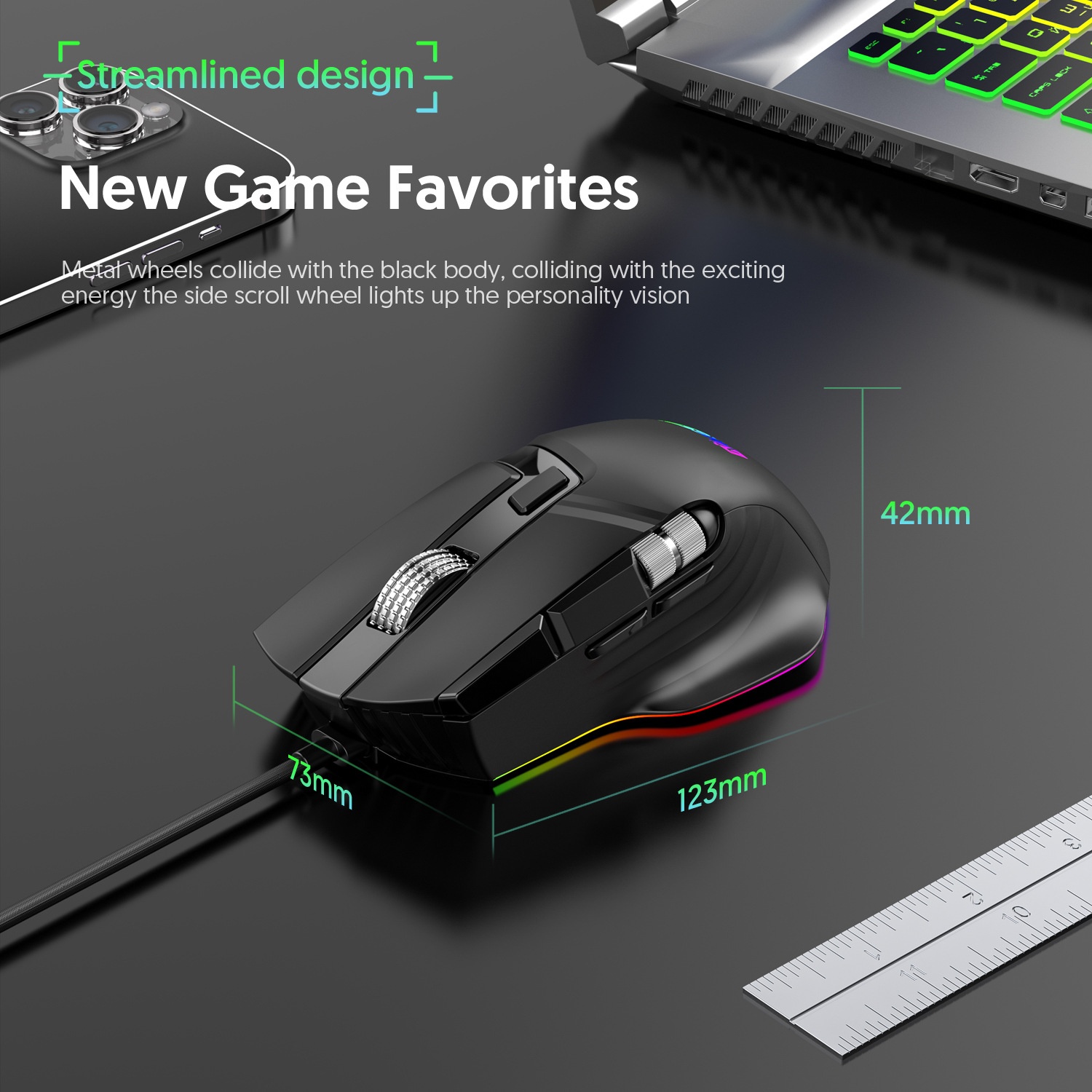 Digitex Digitex Ro Definition Dual Scroll Wheel Swinging Full Speed Gaming Mouse, Computer Accessories E-sports RGB Desktop Usb_voghion.com